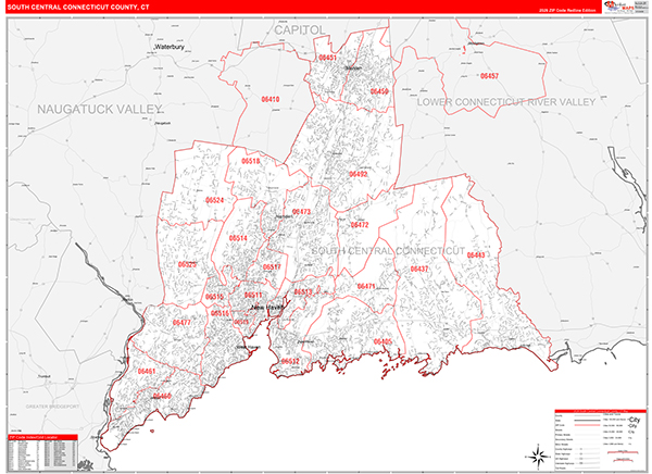 South Central Connecticut County, CT Carrier Route Wall Map